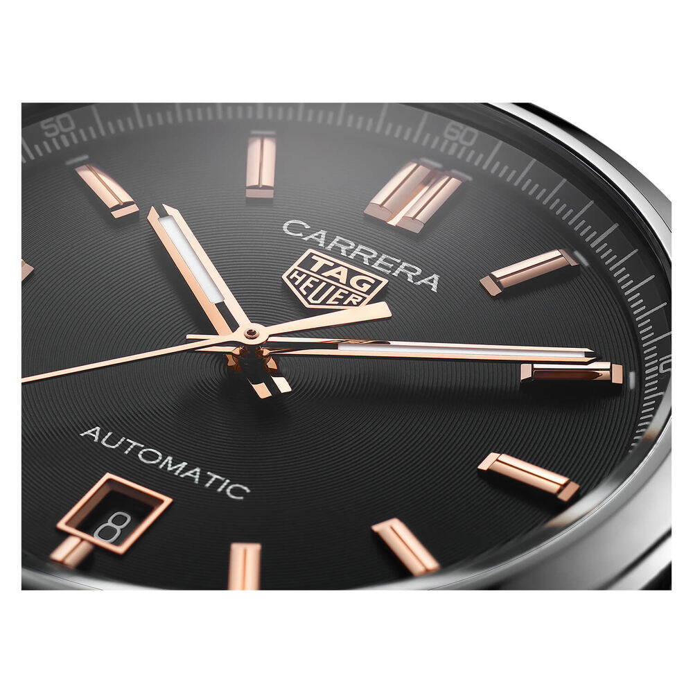 TAG Heuer Carrera Date 39mm Black Dial Rose Gold Index Stainless Steel Bracelet Watch image number 5