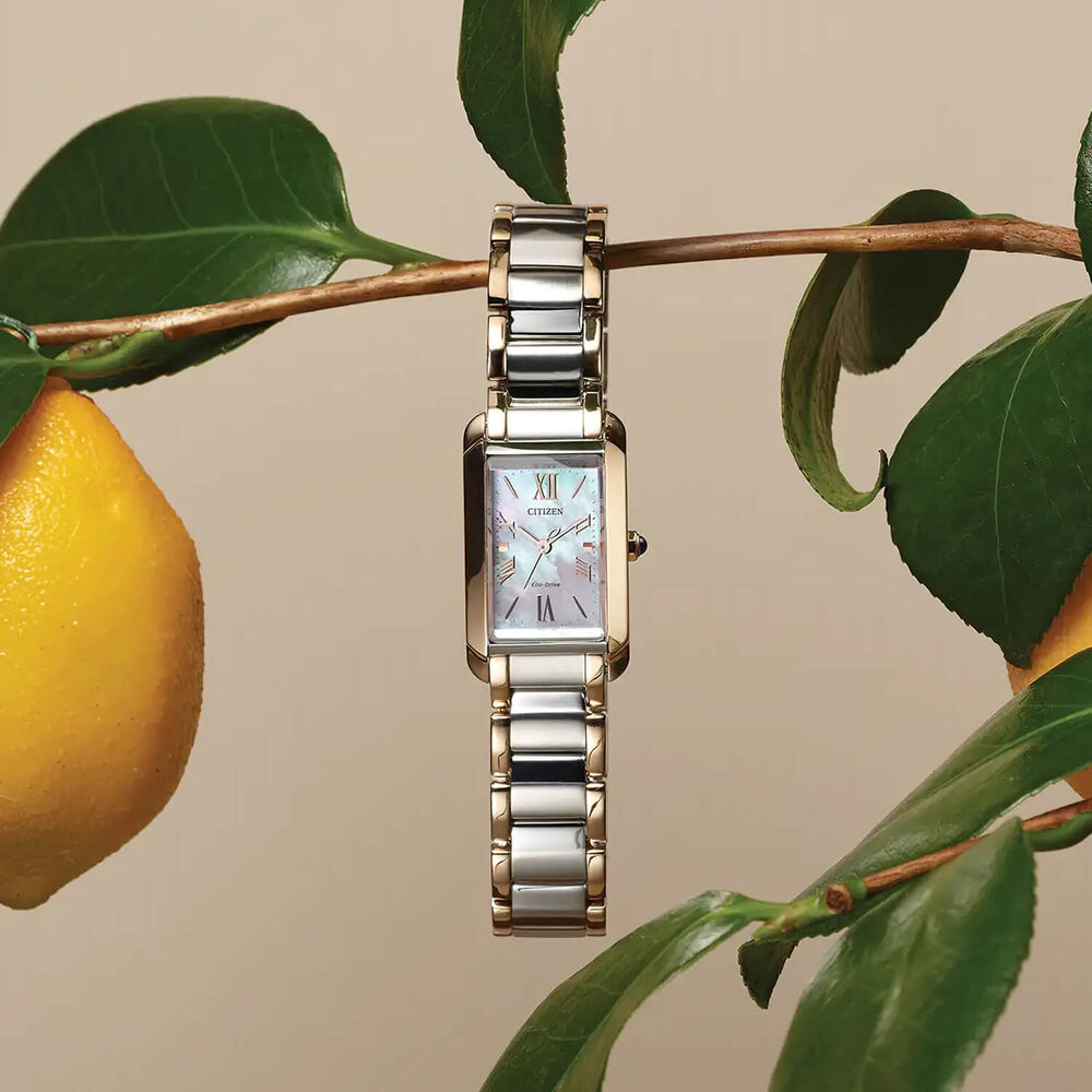Citizen Eco-Drive L Bianca 32x19mm Mother of Pearl Dial Two Tone Steel Bracelet Watch image number 3