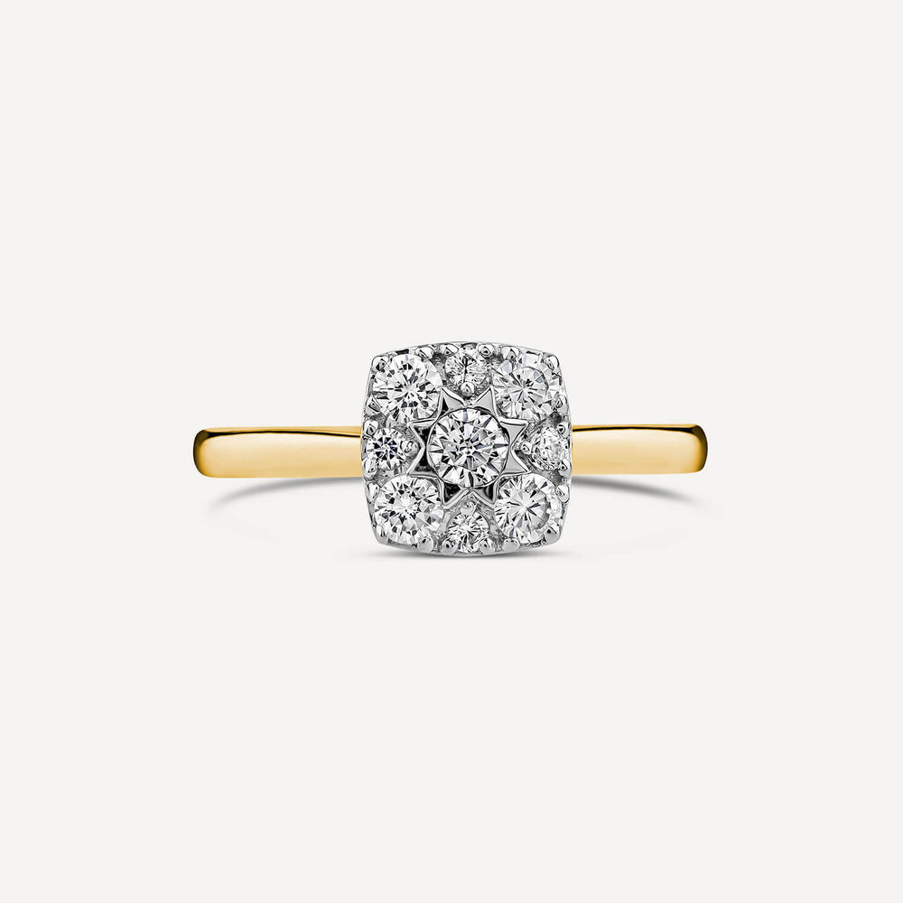 9ct Yellow Gold 0.50ct Square Cluster Diamond Ring