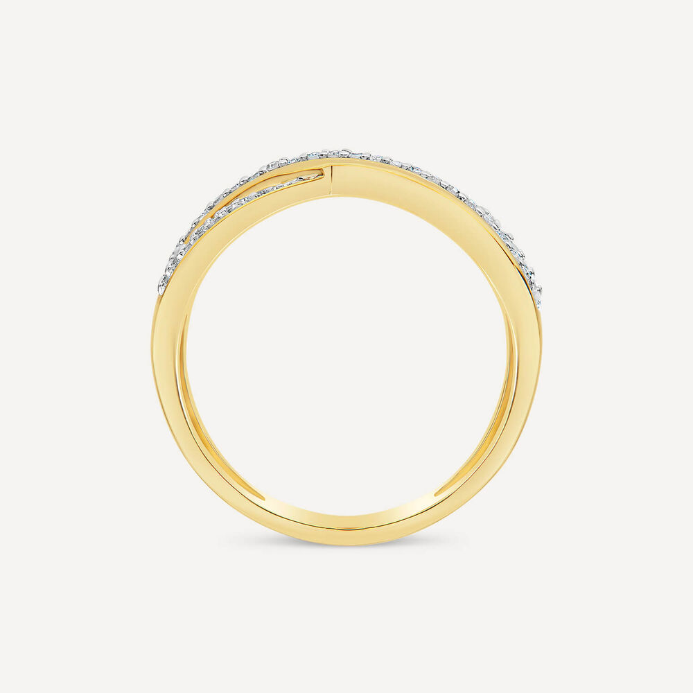 9ct Yellow Gold 3 Row Crossover 0.15ct Diamond Ring image number 3