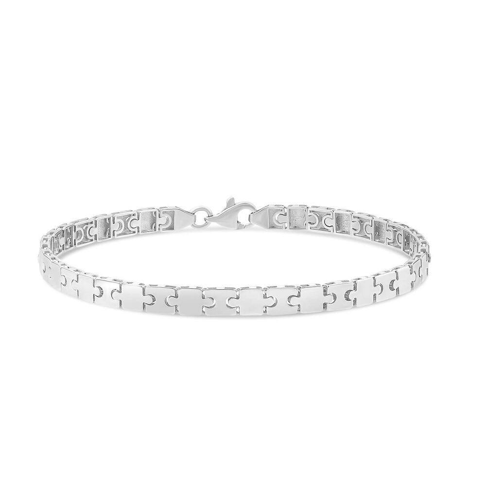 9ct White Gold Shiny Narrow Jigsaw Bracelet image number 0