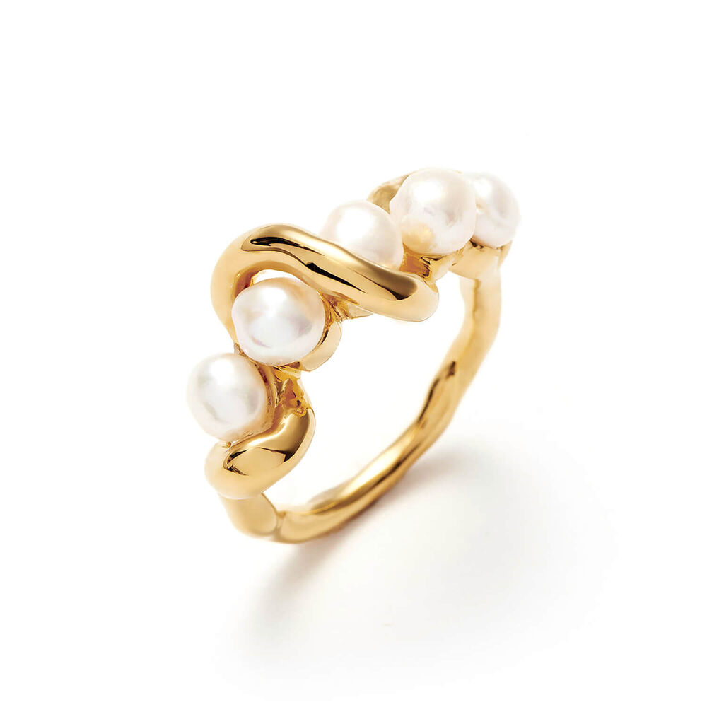 Missoma 18ct Gold Vermeil Sterling Silver Molten Pearl Twisted Stacking Ring (UK Size N)