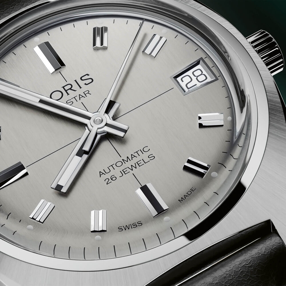 Oris Star Edition 35mm Silver Dial Black Leather Strap Watch