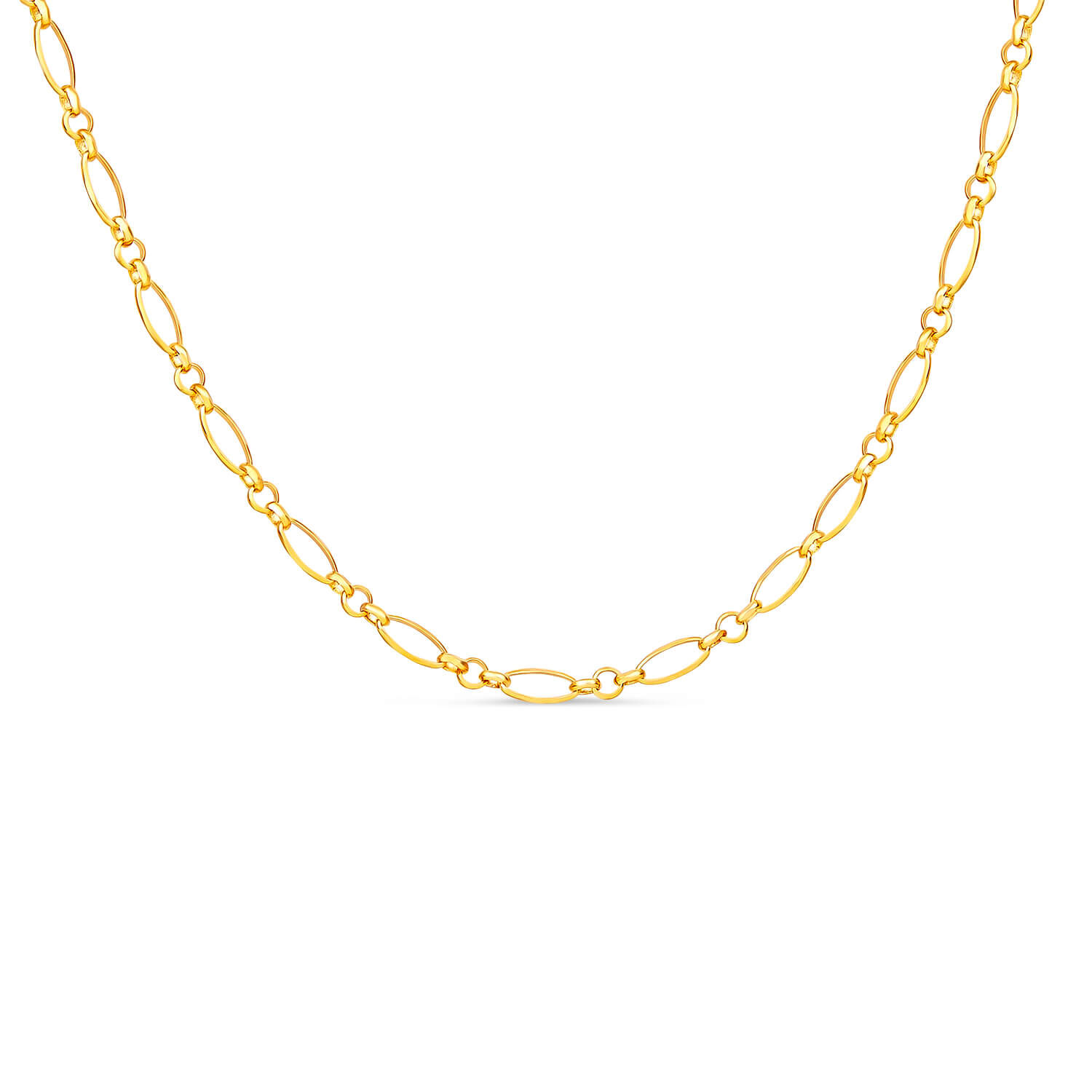 9ct Yellow Gold Diamond Cut Small Figaro Belcher 18 inch Chain Necklet