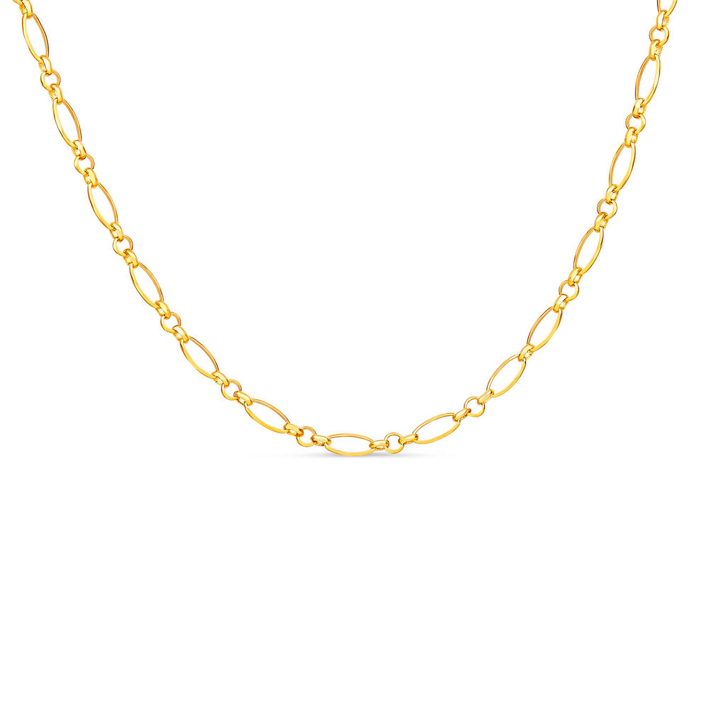9ct Yellow Gold Diamond Cut Small Figaro Belcher 18 inch Chain Necklet image number 0