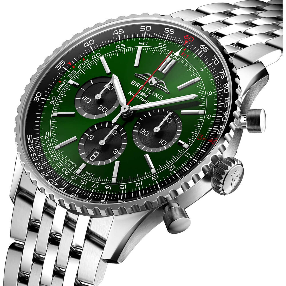 Breitling Navitimer B01 Chronograph 46 Green Dial Black Details Steel Bracelet Watch
