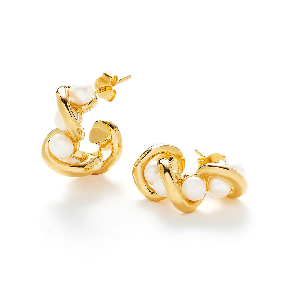 Missoma 18ct Gold Plated Brass Molten Pearl Twisted Mini Double Hoop Earrings