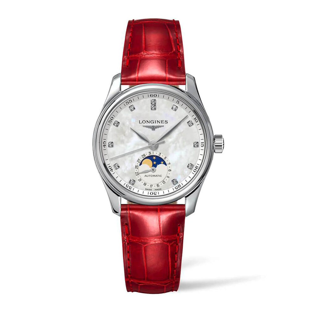 Longines Master Collection Collection Moonphase 34MM Mop Dial Steel Case Red Watch image number 0