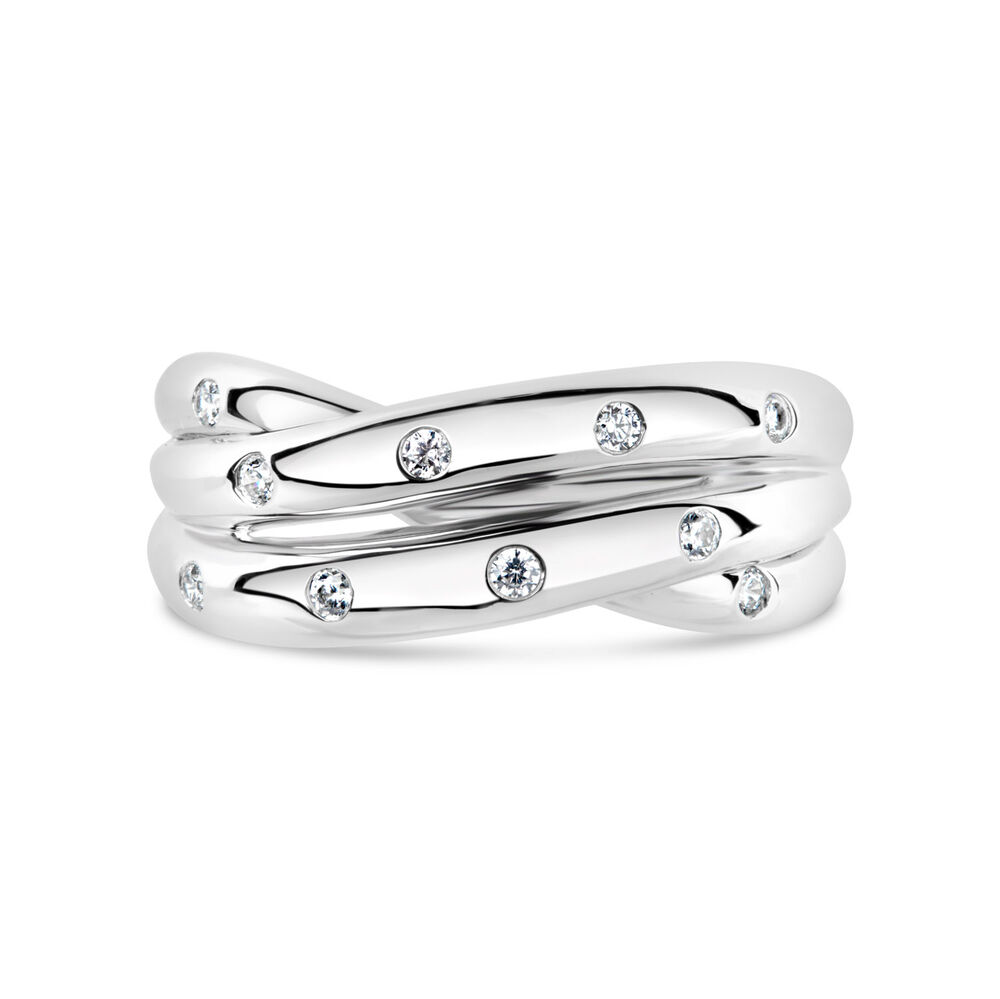 9ct White Gold 0.13ct Diamond Crossover Ladies Ring image number 6