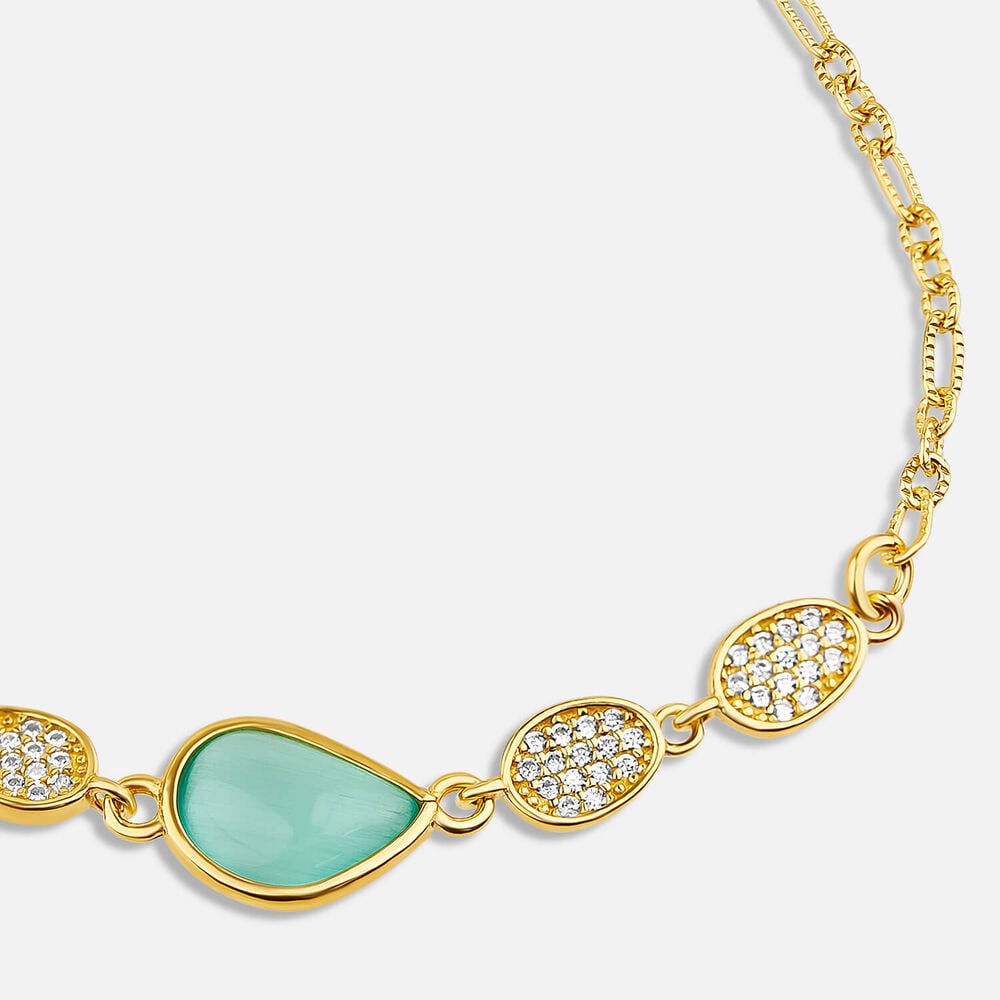 Yellow Gold Plated Sterling Silver Green Teardrop & Pave Cubic Zirconia Sections Bracelet