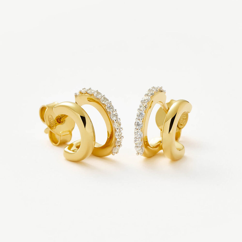 Missoma 18ct Gold Vermeil Sterling Silver Cubic Zirconia Classic Double Huggie Earrings