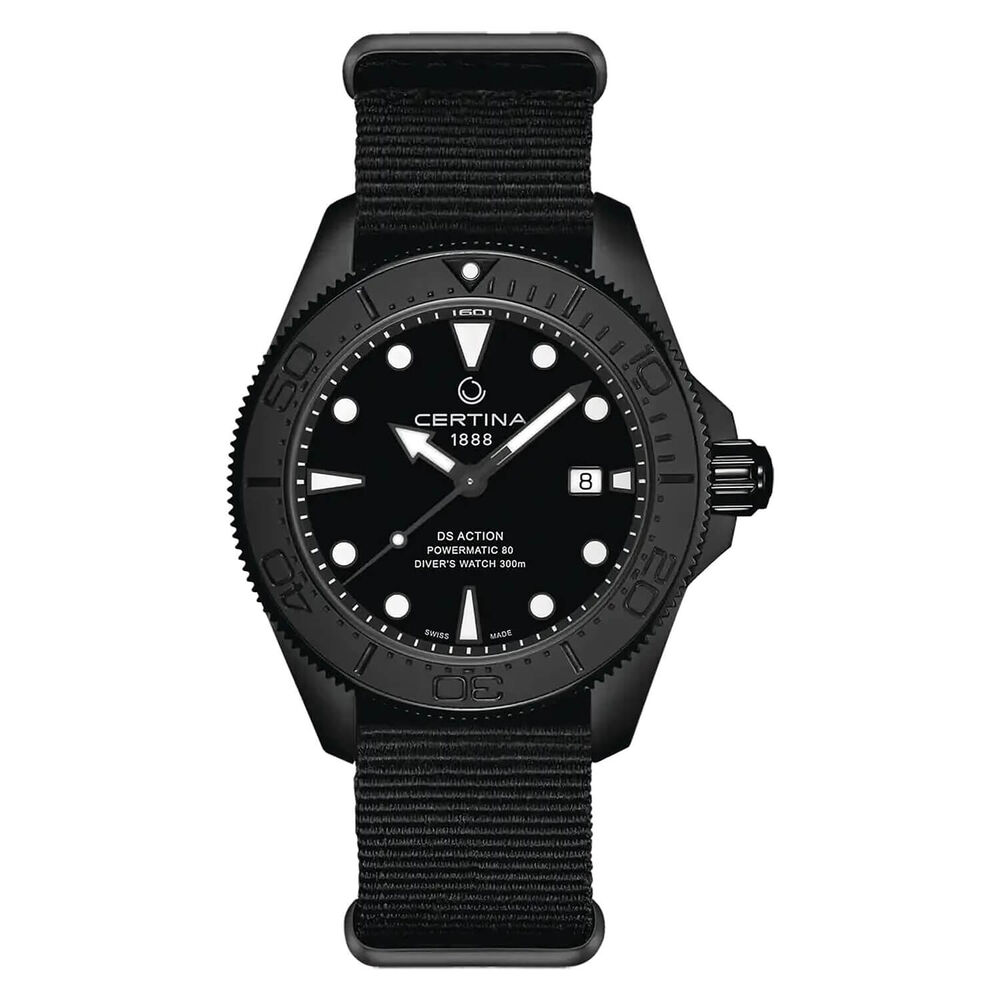 Certina DS Action Diver 43mm Black Dial & PVD Case Nato Strap Watch image number 0