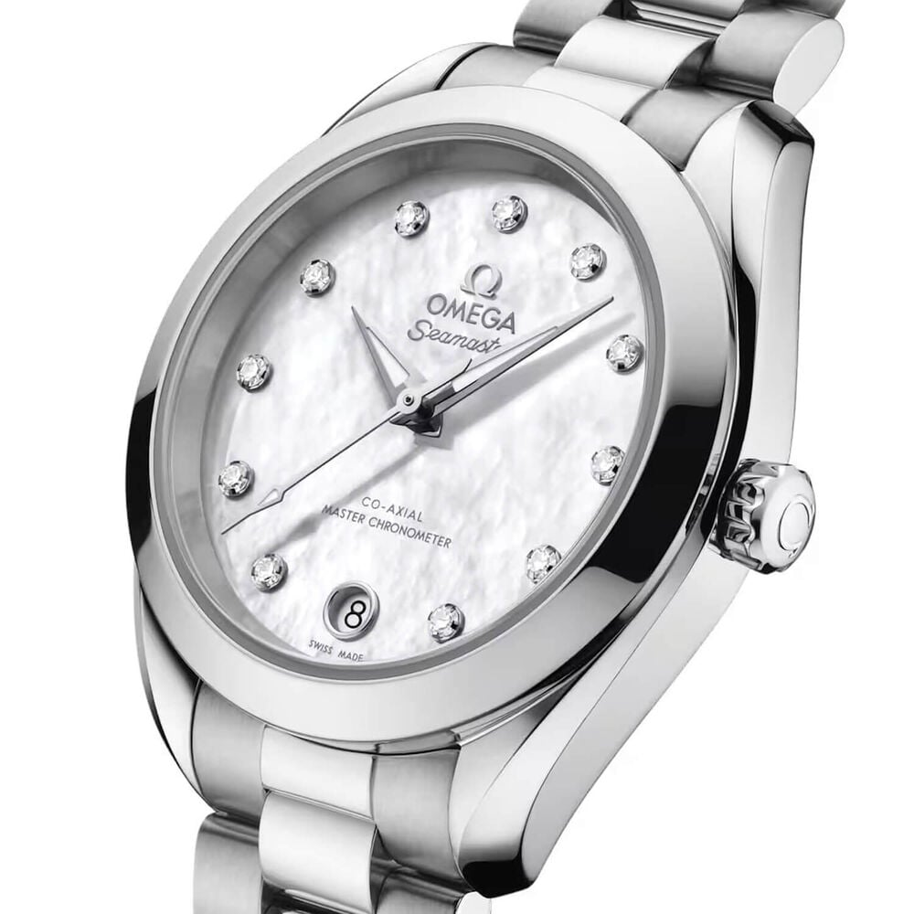 OMEGA Seamaster Aqua Terra 150M 30mm Mother of Pearl Dial Diamond Dots Steel Bracelet Watch image number 4