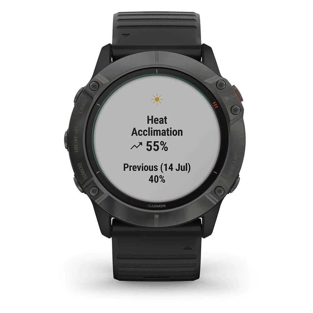 Garmin Fenix 6X Pro Solar Titanium Smartwatch Carbon Grey Black Band image number 3