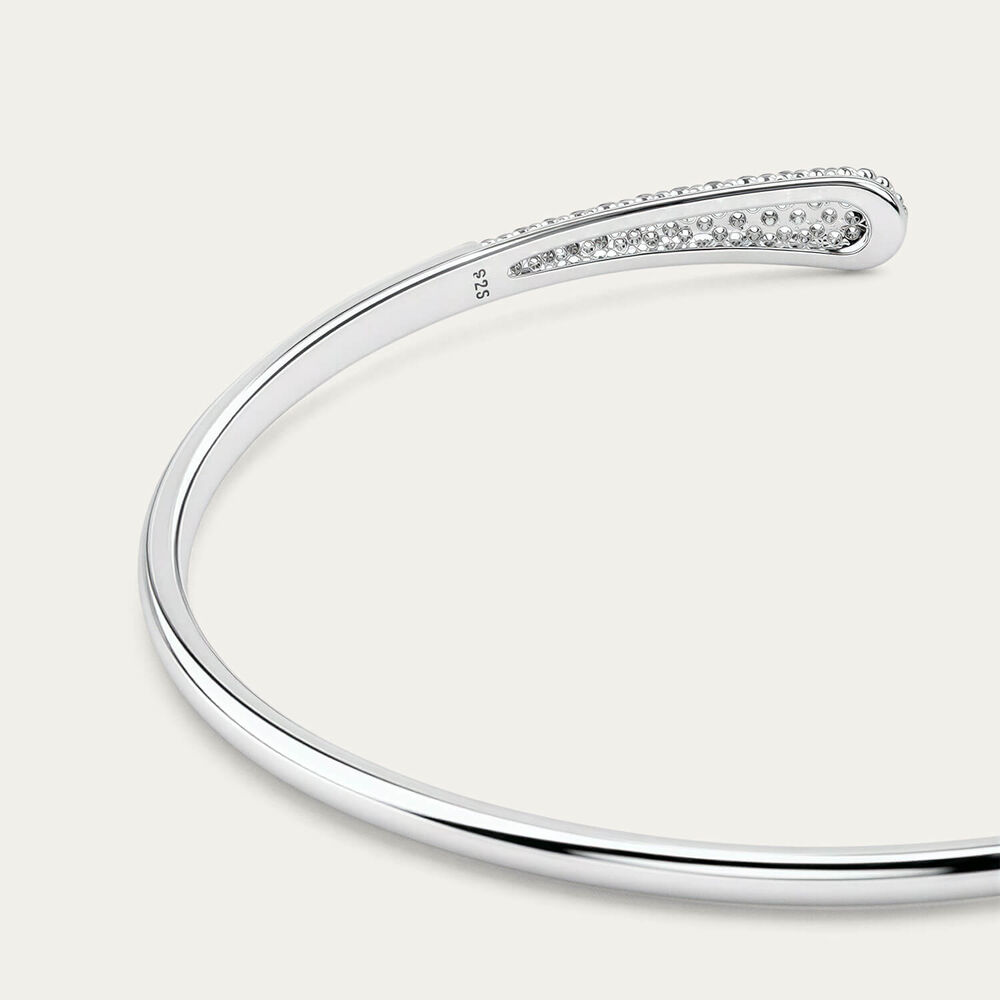 Sterling Silver Cubic Zirconia Edge Torque Bangle