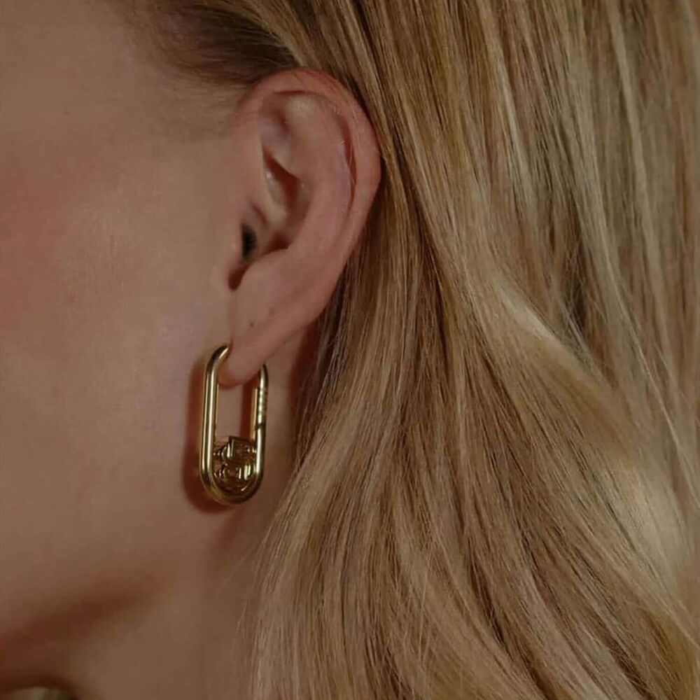 BOSS Gold Tone Double B Monogram Hoop Earrings