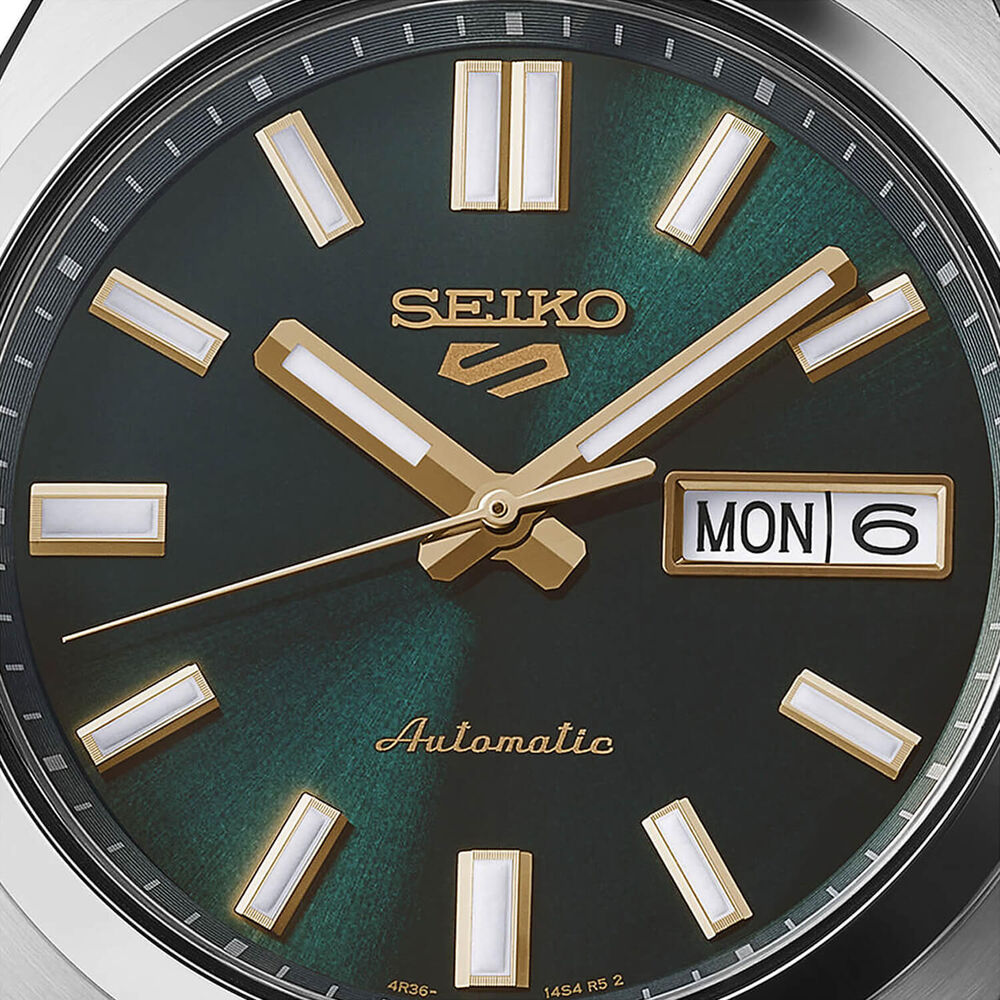 Seiko 5 Sports SNXS Vintage Gold Collection 'Green Tie' 37.4mm Dial Steel Bracelet Watch