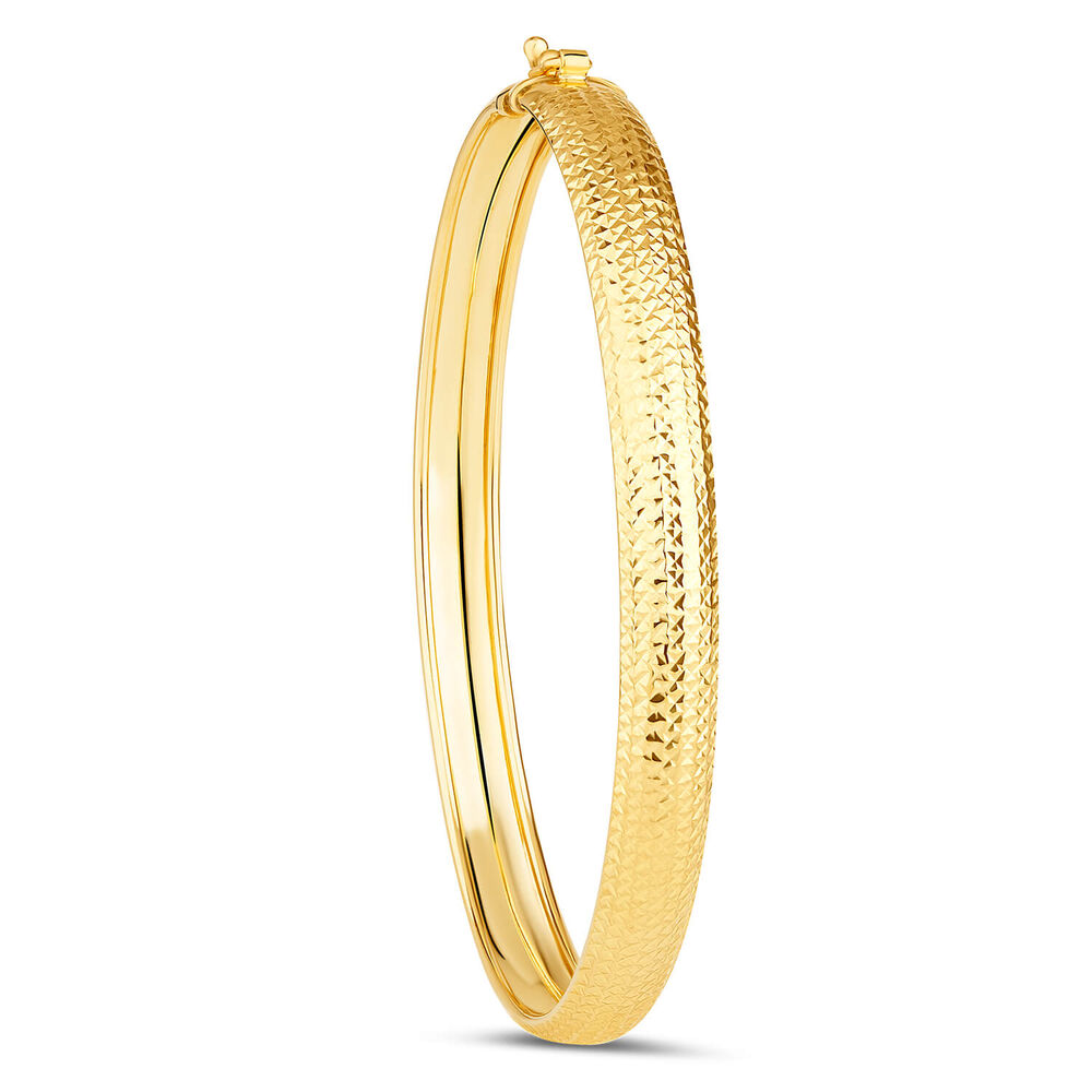 9ct Yellow Gold Diamond Cut Textured Cuff Bangle image number 4