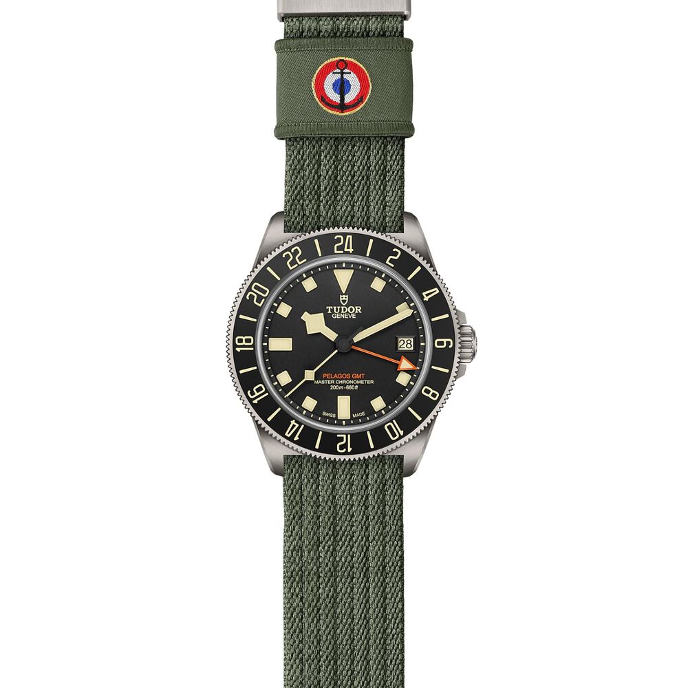 TUDOR Pelagos FXD GMT 42mm Matte Black Dial Green Fabric Strap Watch image number 2
