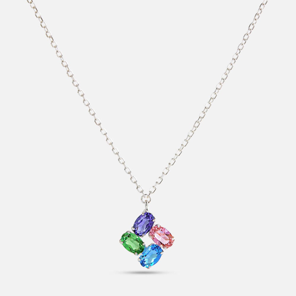 Sterling Silver 4 Multi Colour Oval Cubic Zirconia Pendant