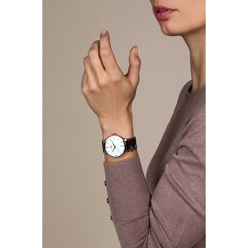 Rado Centrix 39.5mm White Dial Rose Gold Index Bracelet Watch image number 4