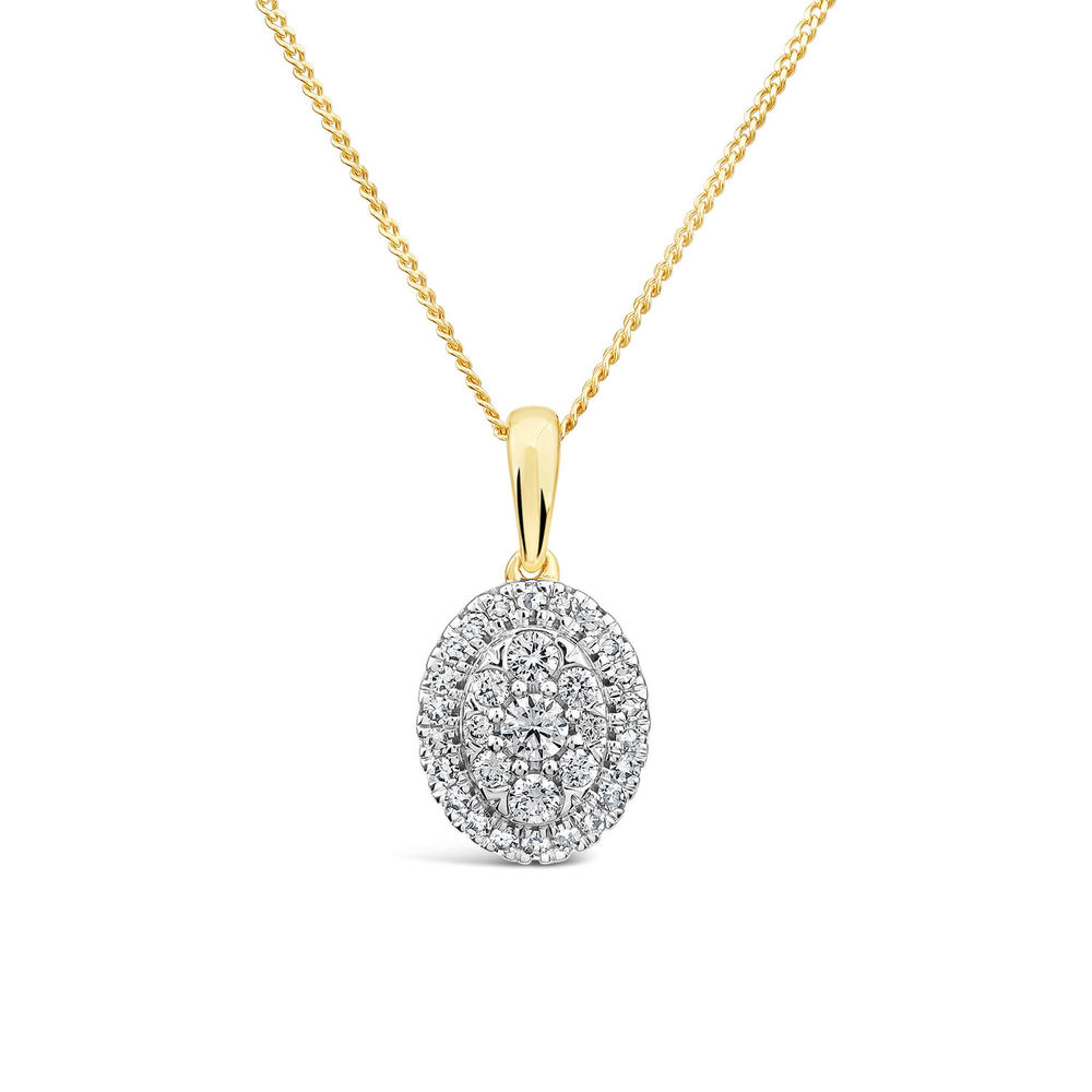 9ct Yellow Gold 0.25ct Diamond Cluster Oval Pendant