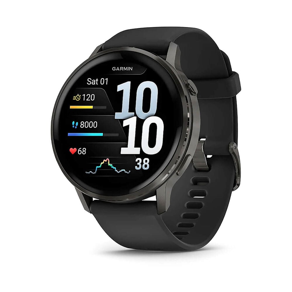 Garmin Venu 4 45mm Slate Bezel Black Silicone Strap Watch image number 0