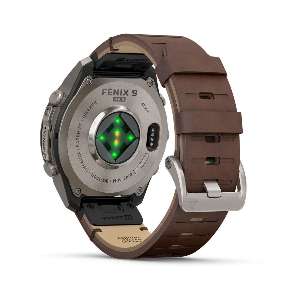 Garmin fenix 9 Pro 47mm Titanium Walnut Leather Strap Watch