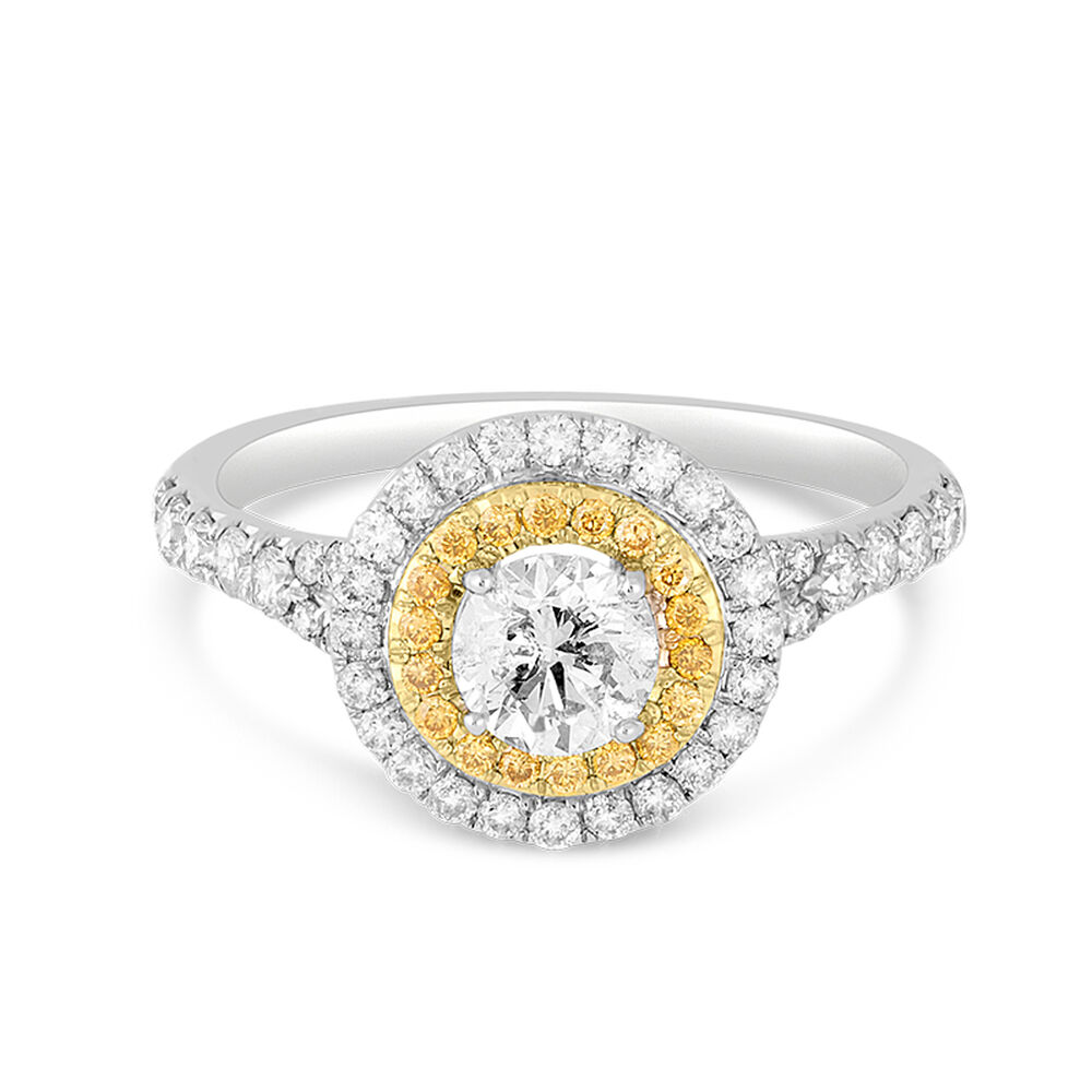 Platinum 1.04 carat white and round yellow diamond cluster ring image number 4