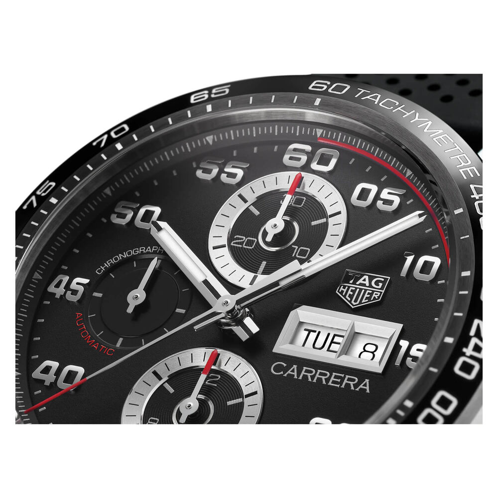 TAG Heuer Carerra Chronograph 44mm Black Dial Rubber Strap Watch image number 3