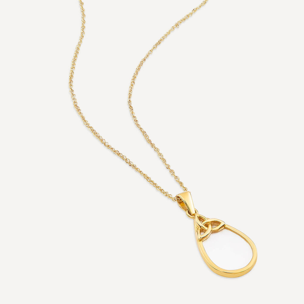 9ct Yellow Gold Mother of Pearl Pear Trinity Knot Pendant image number 2