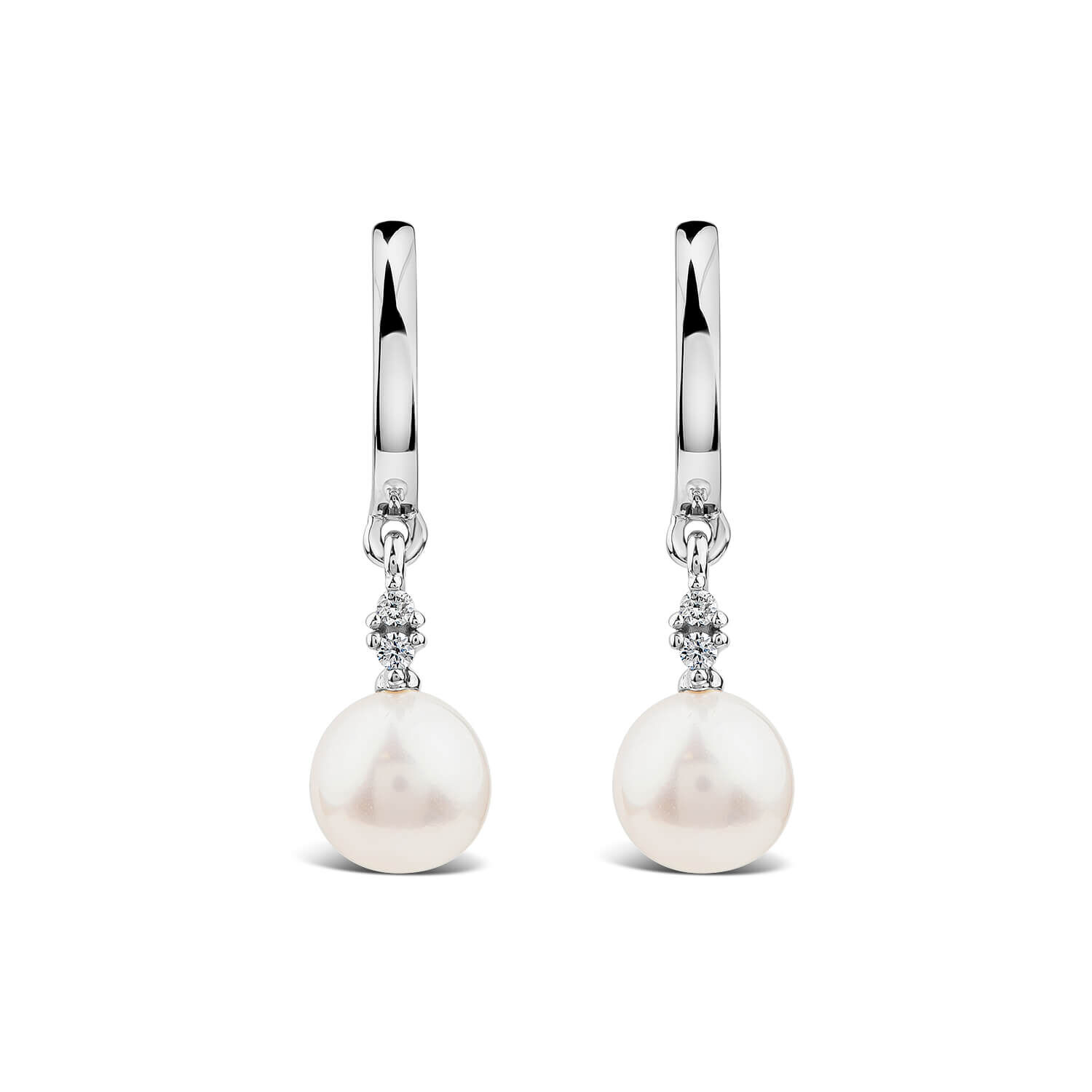 9ct White Gold Pearl & Diamond Drop Earrings in White | Angus & Coote