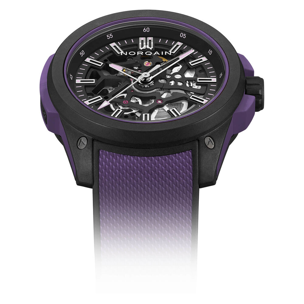 NORQAIN Wild ONE Skeleton 42mm Dial Purple Rubber Strap Watch image number 2