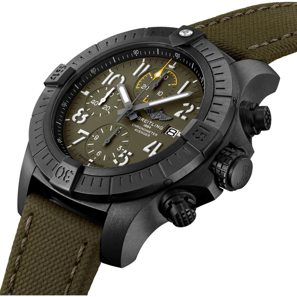 Breitling Avenger 45mm Black Titanium Case Green Strap Watch