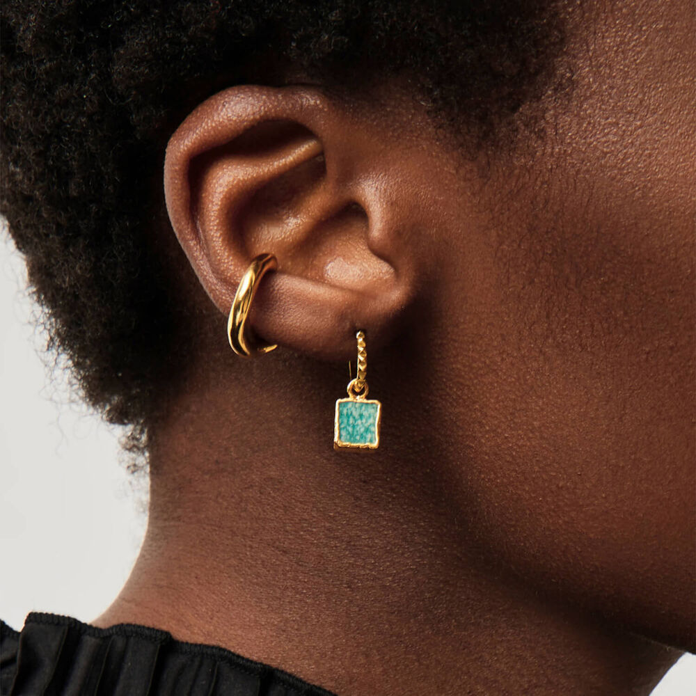Missoma 18ct Gold Vermeil Sterling Silver Amazonite Mini Pyramid Charm Hoop Earrings