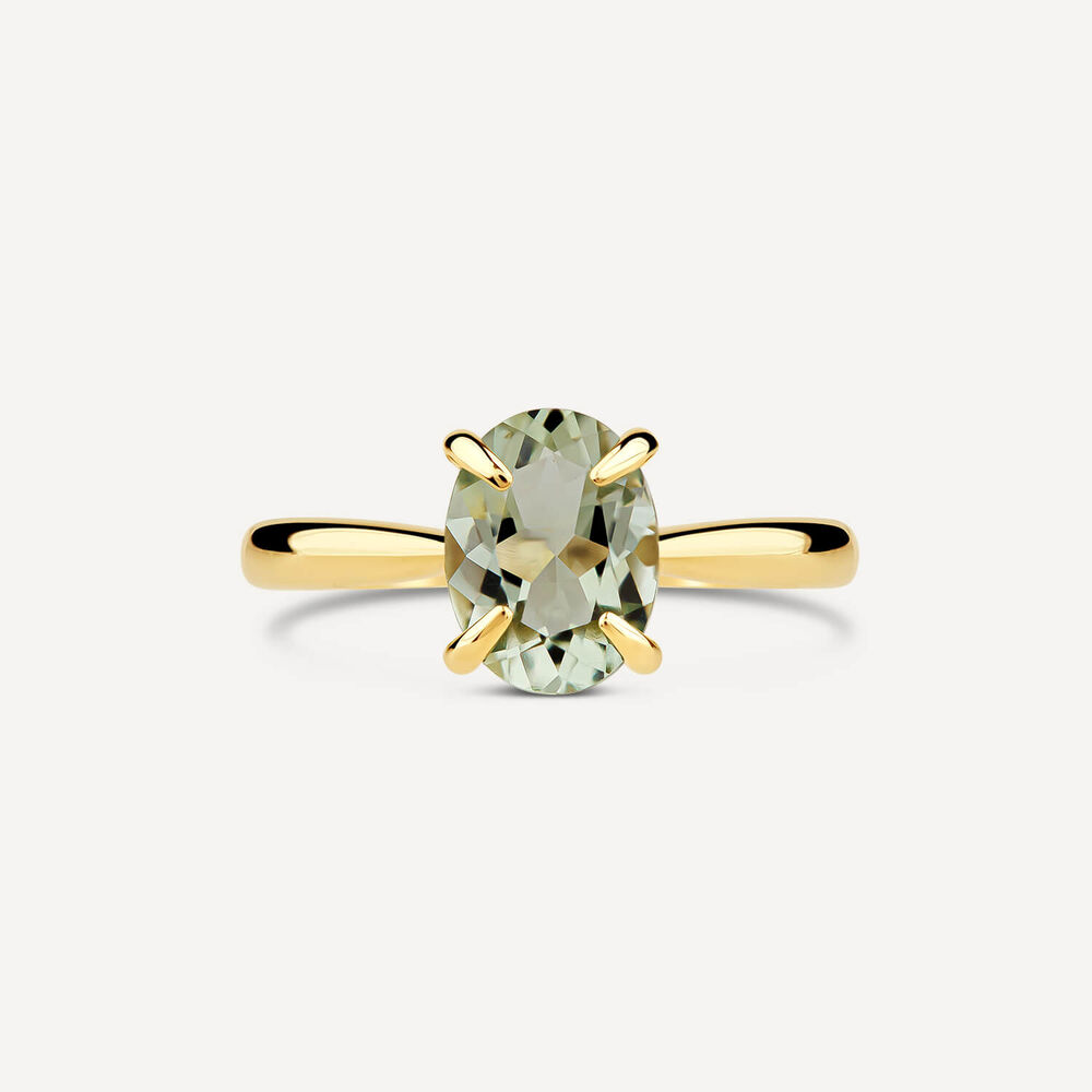 9ct Yellow Gold Oval Green Amethyst Ring