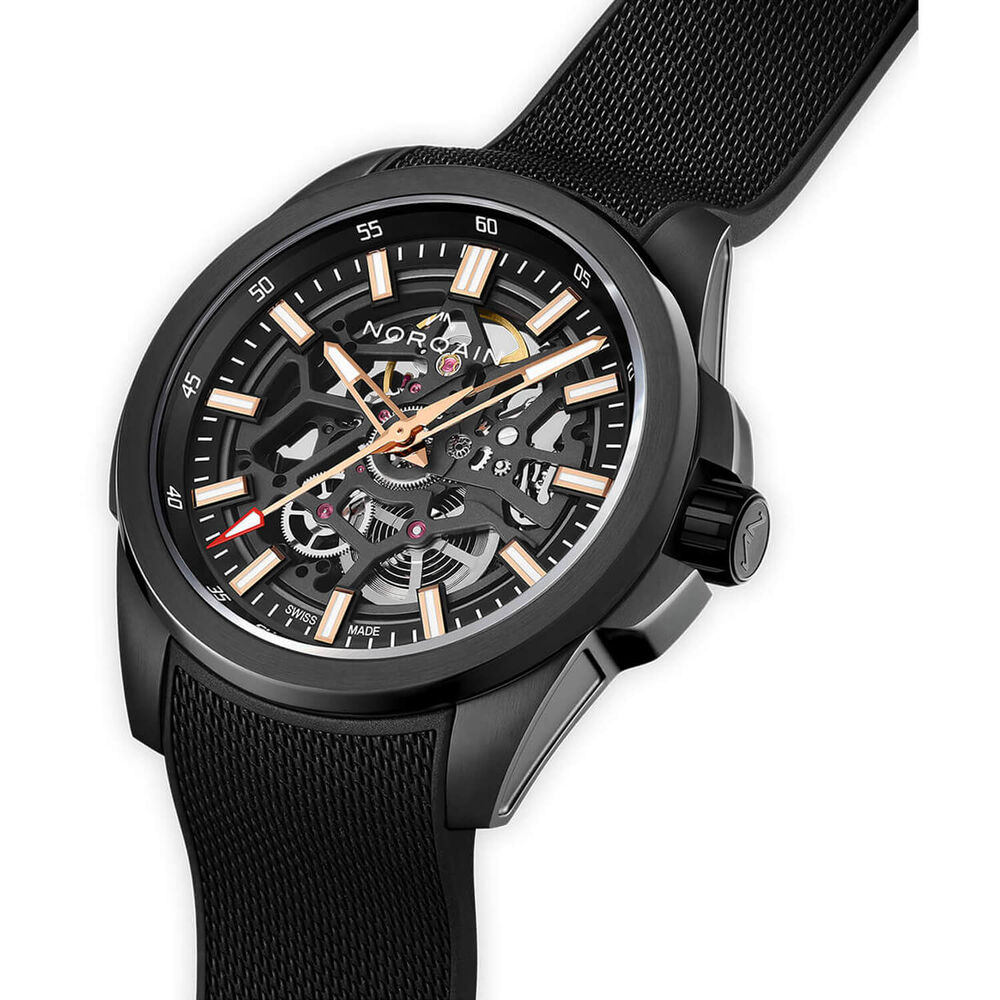 NORQAIN Independence Skeleton Titanium 42mm Dial Black Rubber Strap Watch