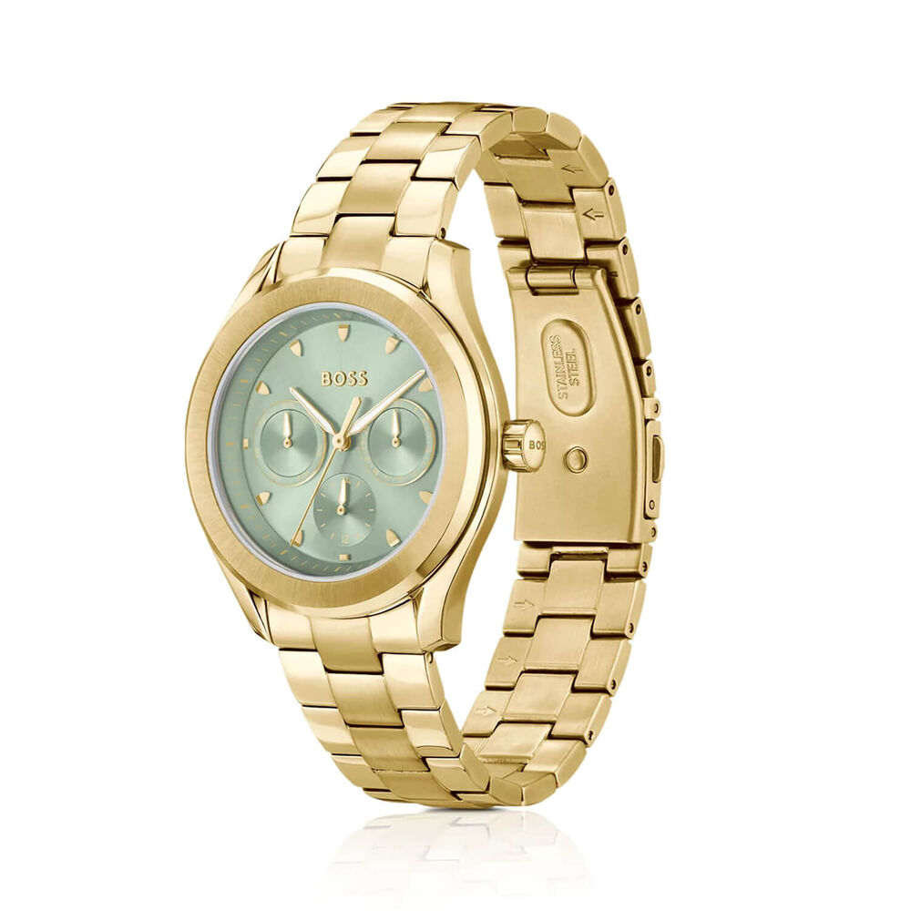 BOSS Lida 38mm Green Dial Yellow Gold Steel Bracelet Watch image number 1