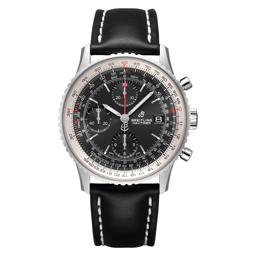 Breitling Navitimer 1 Chronograph Black Dial Black Leather Strap Watch