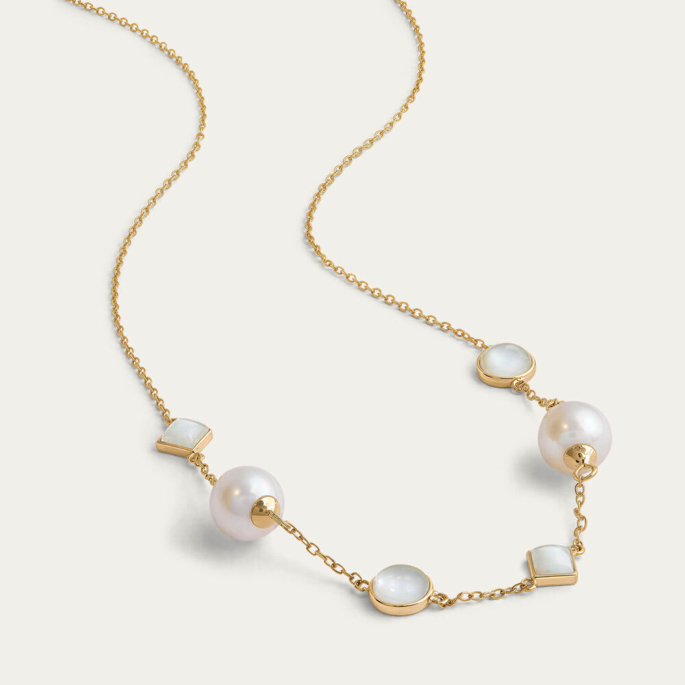 9ct Yellow Gold Freshwater Pearl & Mother of Pearl Station Necklet