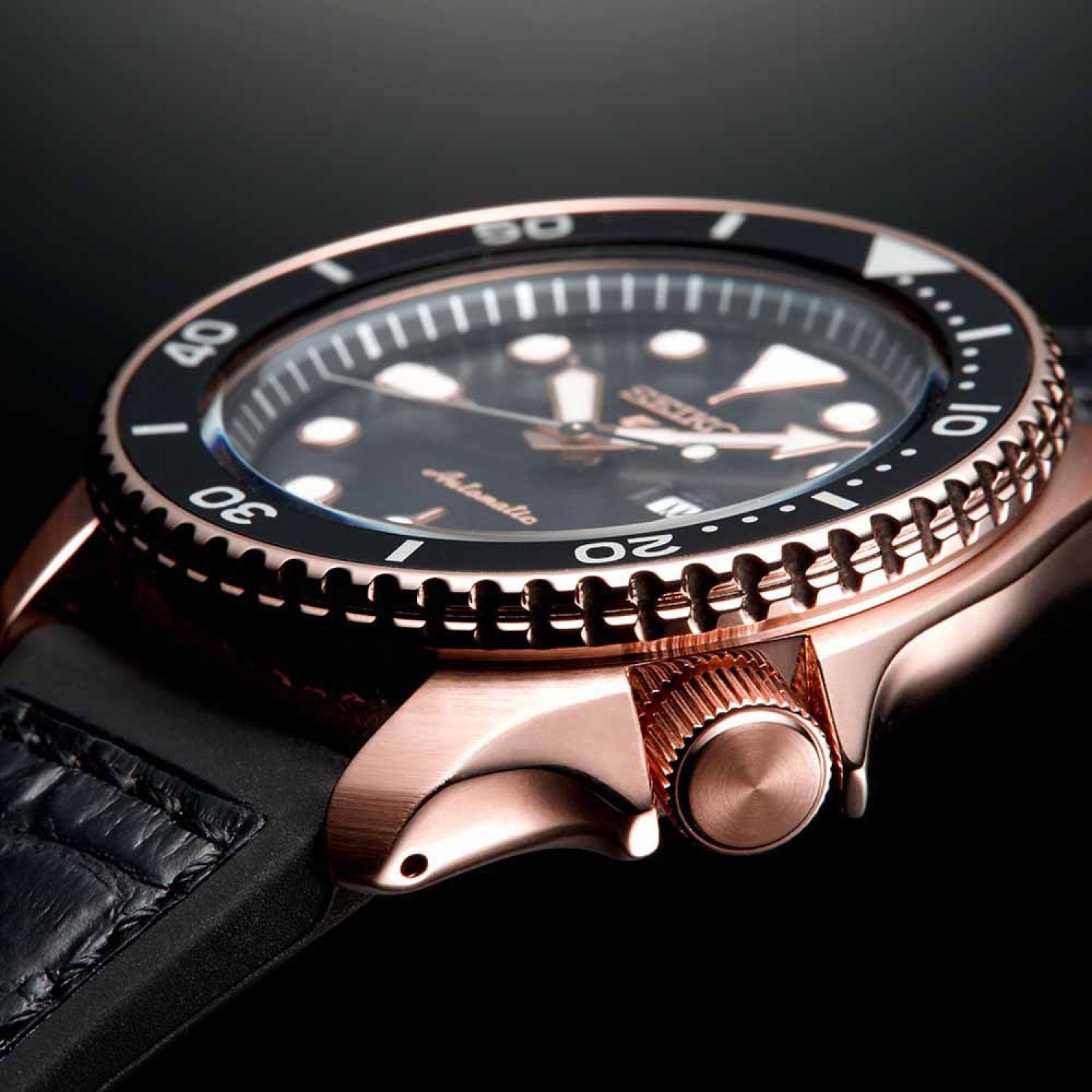 Seiko 5 Sports 42.5mm Black Dial Leather Strap Watch