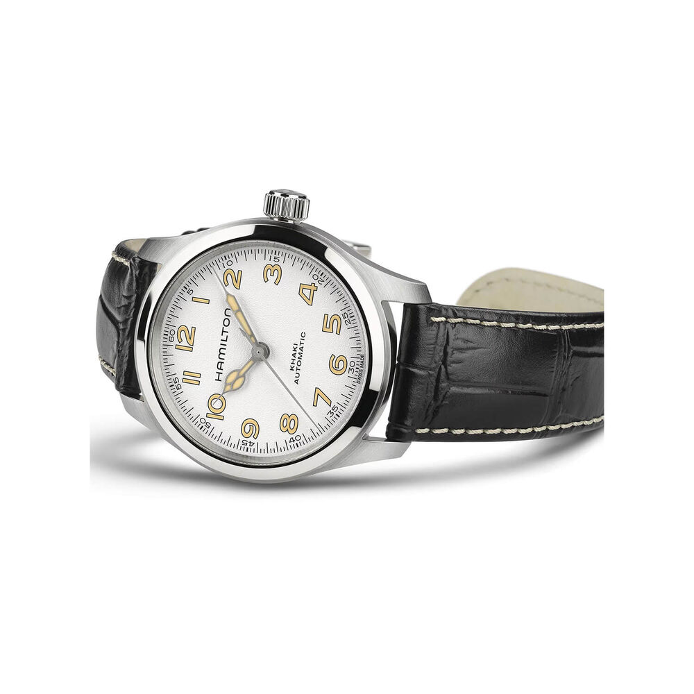 Hamilton Khaki Field Murph 38mm White Dial Steel Case Black Leather Strap Watch image number 2