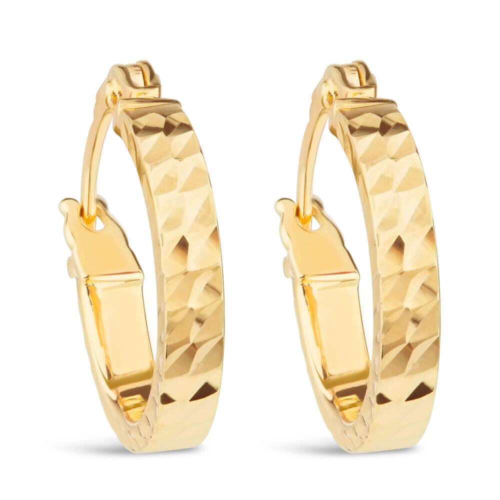 9ct Yellow Gold Diamond Cut Hoop Earrings image number 0