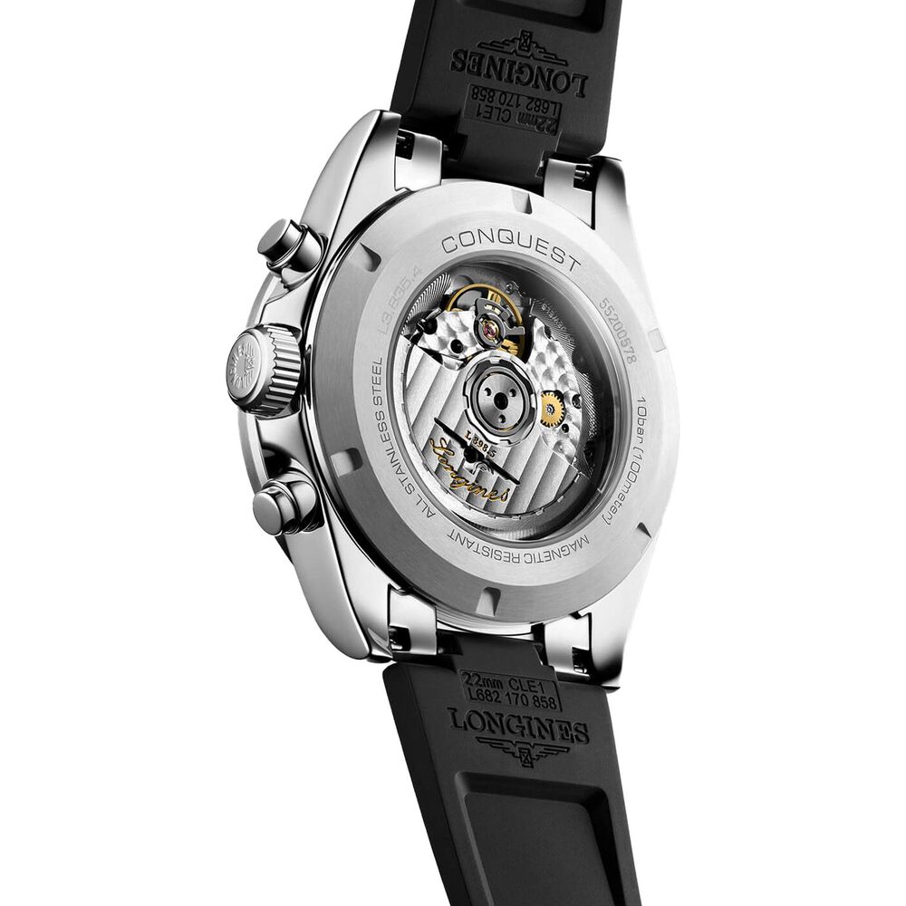 Pre-Owned Longines Conquest Chronograph 42mm Champagne Dial Black Rubber Strap Watch image number 4