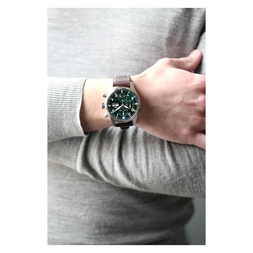 IWC Schaffhausen Pilot's Chronograph 41 Green Dial Steel Case Brown Leather Strap image number 4