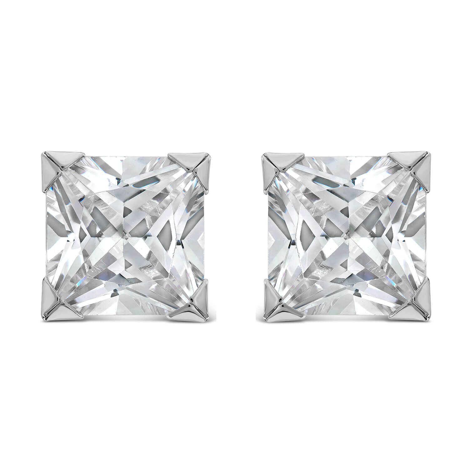 White gold cubic zirconia stud earrings princess cut hot sale