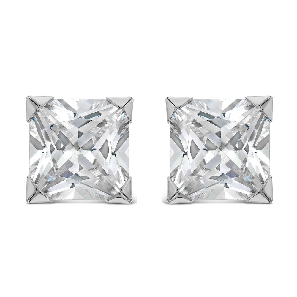 9ct White Gold 8MM Princess Cut Cubic Zirconia Stud Earrings image number 0