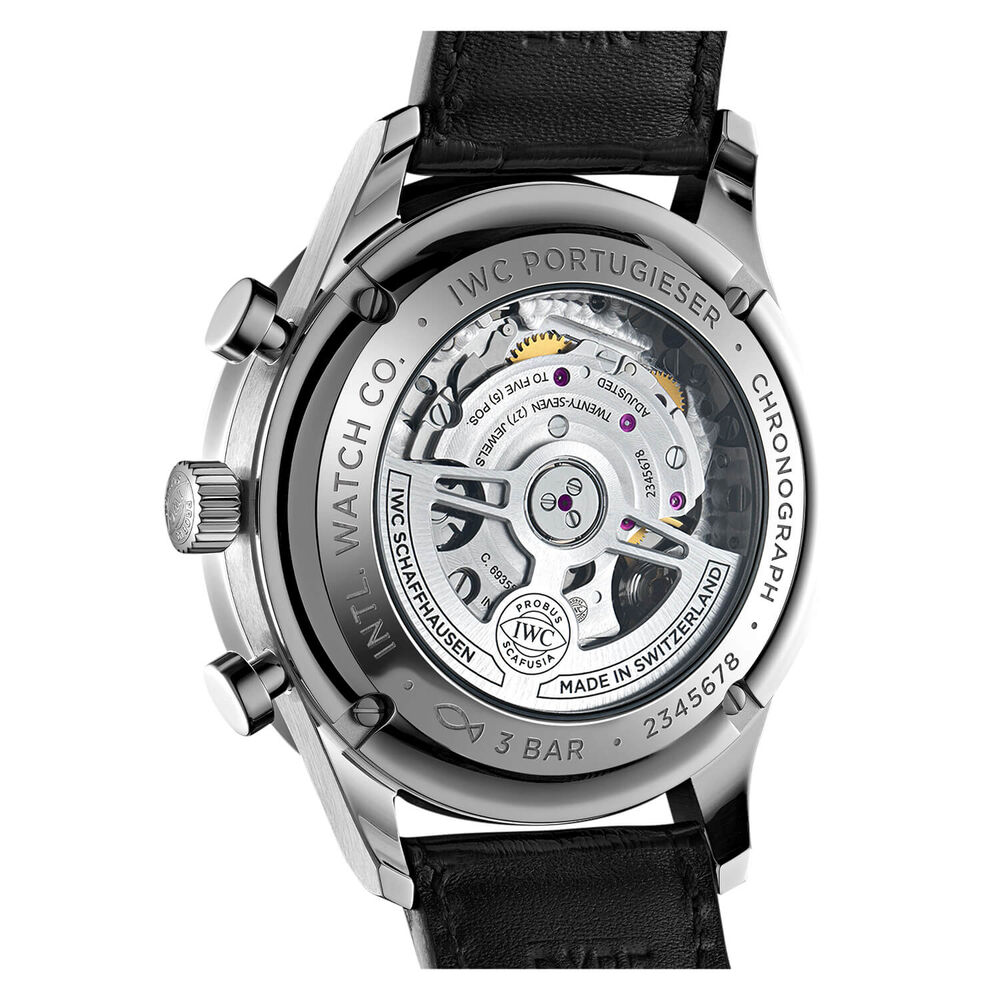 IWC Schaffhausen Portugieser Chronograph Black Dial Strap Watch image number 4