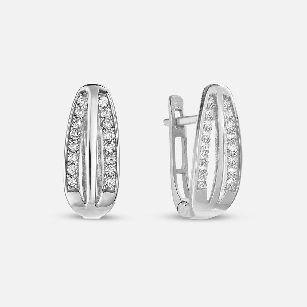9ct White Gold Cubic Zirconia Channel Set Split Huggie Earrings
