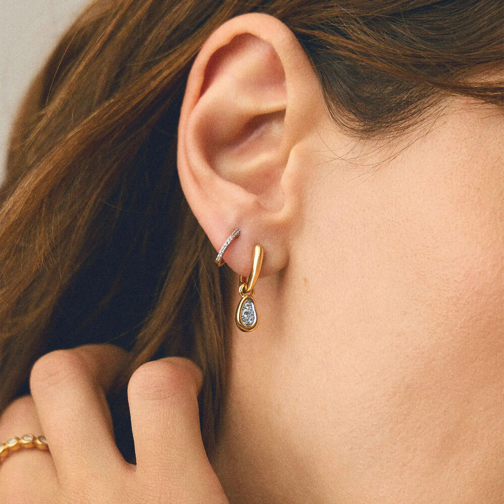 Missoma 18ct Gold Plated Brass Molten Teardrop Pave Cubic Zirconia Charm Hoop Earrings